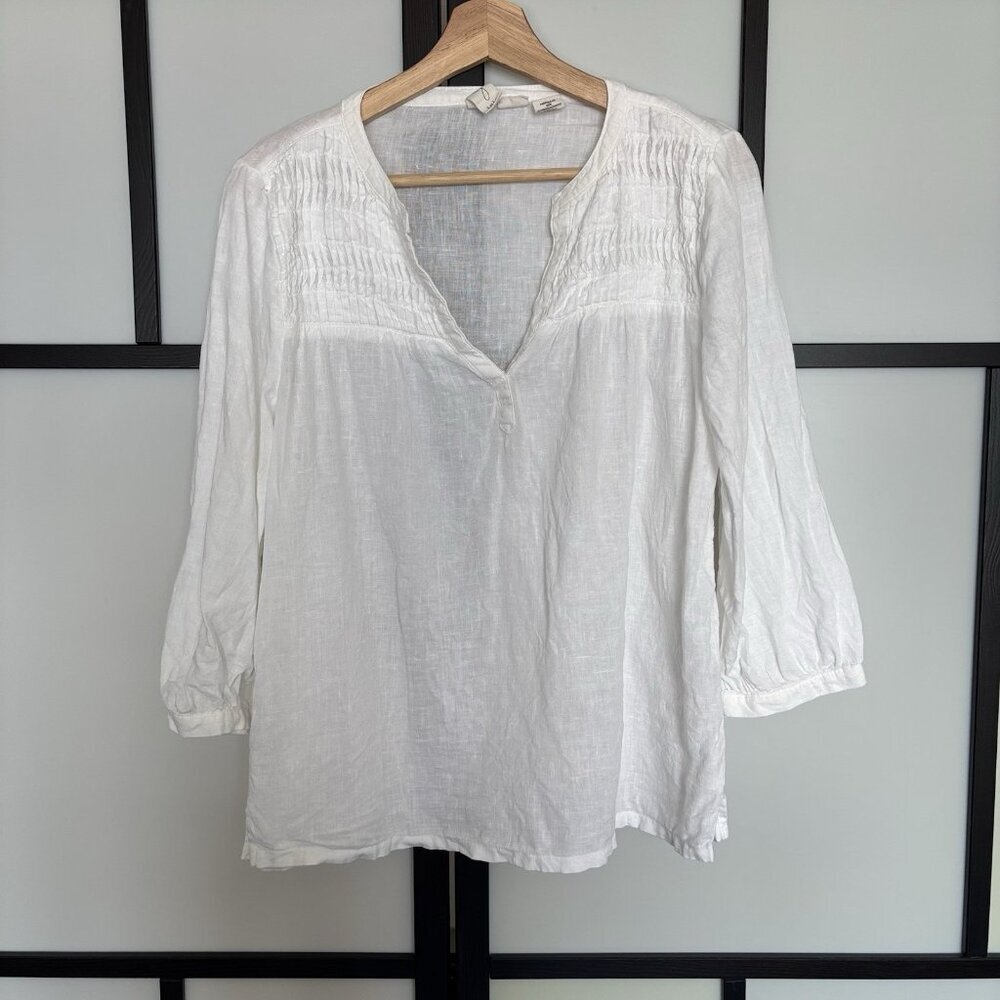 Joie‎ White Linen Blouse Top Size Small Lagenlook Boho Coastal Resort